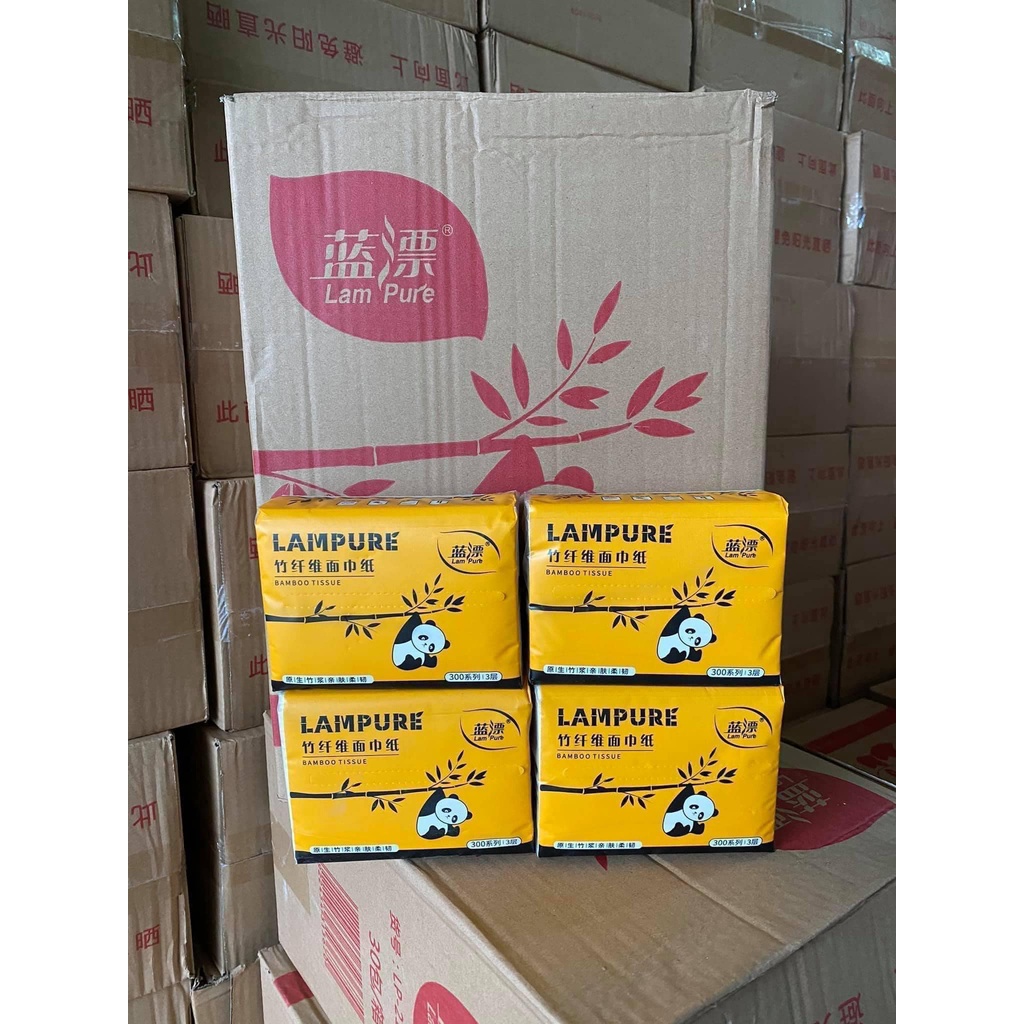 Thùng 30 Gói Giấy Ăn Gấu Trúc Hãng Lampure Hàng 300 Tờ/1 Gói - Hàng Loại 1,Giấy 3 Lớp Siêu Dai