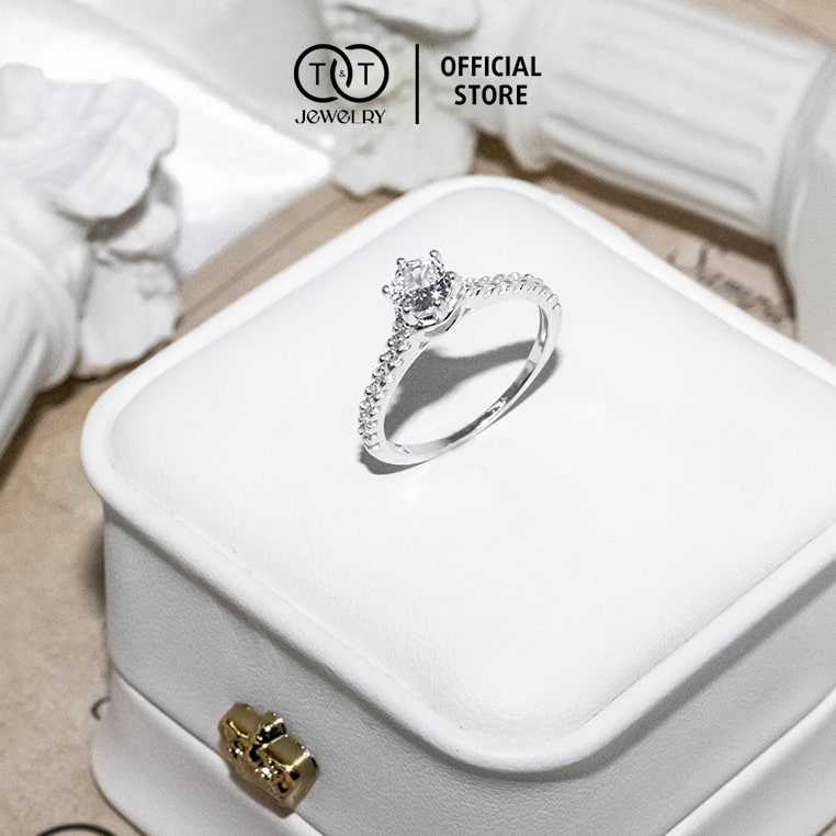 Nhẫn Bạc Nữ s925 Bạc Ý 6 Chấu Nạm Đá Thân Nhẫn Lấp Lánh - T&amp;T Jewelry cao cấp NN056