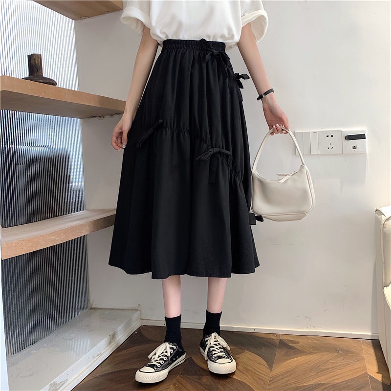 Chân Váy Chữ A Lưng Cao Phối Nơ Phong Cách Nhật Bản 2022