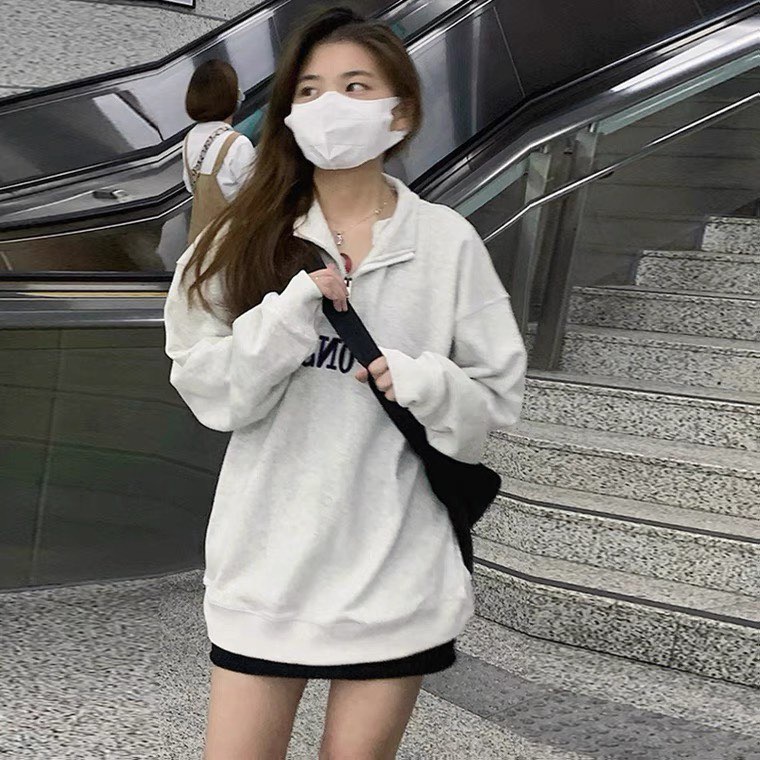 Áo sweater zip áo polo unisex tay dài khóa kéo form rộng ullzang KURI.ORD