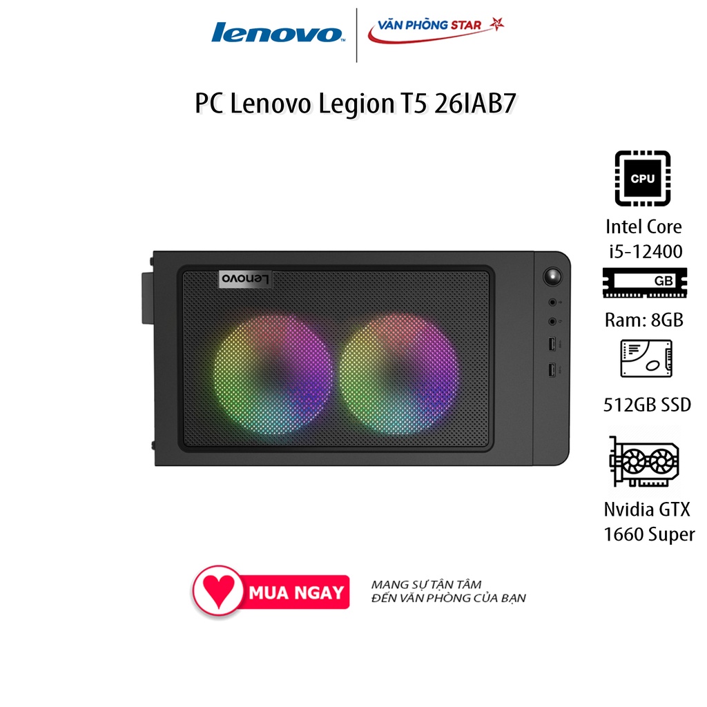 PC Lenovo Legion T5 26IAB7 (i5-12400/8GB RAM/512GB SSD/GTX1660 Super/WL+BT/K+M/Win 11) (90SV00J5VN)