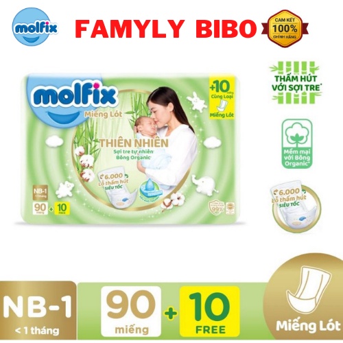 Miếng Lót Sơ Sinh  Molfix Thiên Nhiên Dưới 1 Tháng Tuổi Loại Bịch 74 Cái , Bịch 100 cái    Và Trên 1 Tháng Loại 66 Miếng