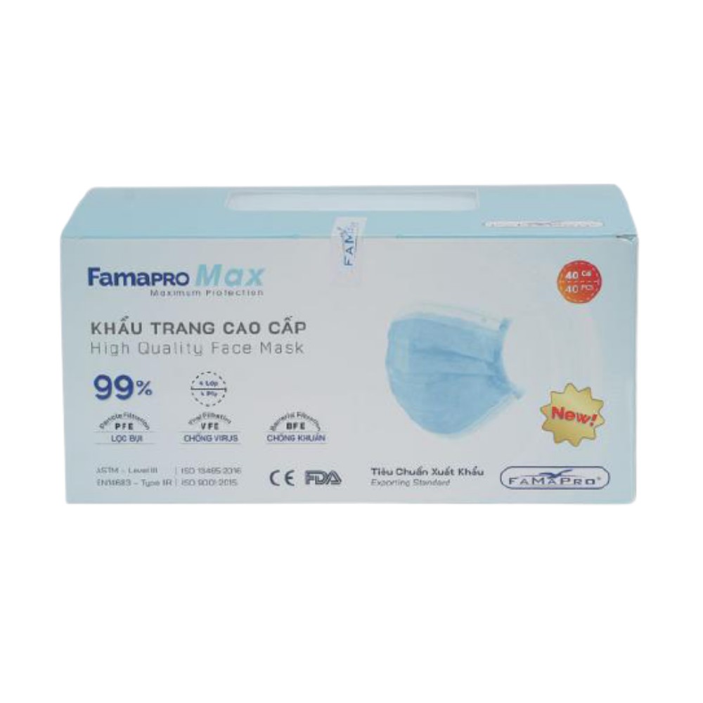 [ RẺ VÔ ĐỊCH ] Khẩu trang y tế cao cấp 4 lớp kháng khuẩn Famapro max (40 cái/ hộp)