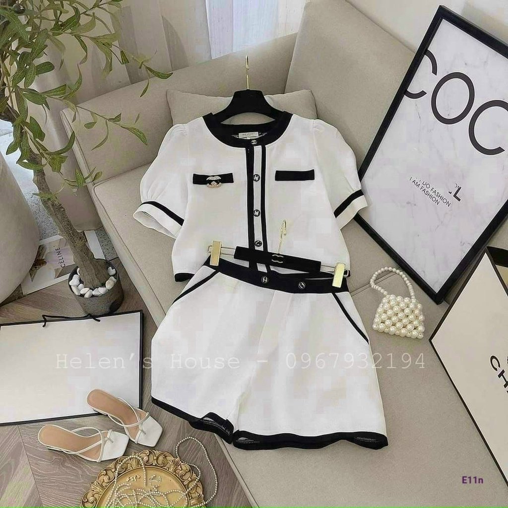 Set bộ đồ nữ áo kiểu cổ tròn phối viền xinh xắn và quần đùi ngắn dễ thương dành cho các nàng đi chơi, dạo phố Bella