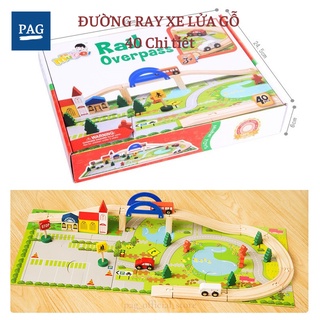 Đồ chơi trẻ em, đường ray xe lửa gỗ 40 chi tiết, mô hình giao thông