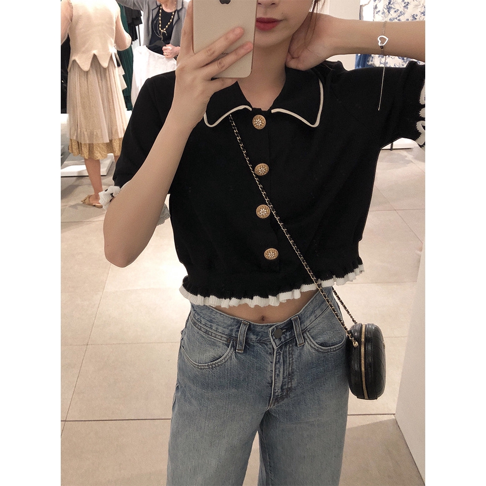 Áo kiểu SUXI dệt kim tay ngắn phong cách Hàn Quốc thời trang dành cho nữ