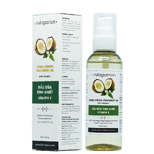 Dầu Dừa Tinh Khiết Milaganics Vitamin E Extra Virgin Coconut Oil 100ml