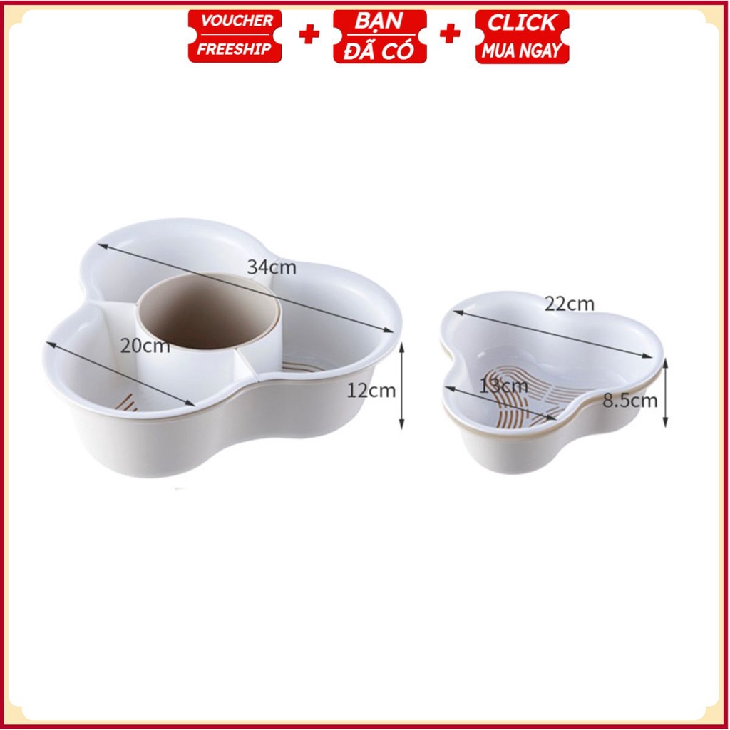Rổ 2 LỚP KIÊM CHẬU ĂN LẨU V3 - Rổ Để Thực Phẩm Khô Ráo 4 Ngăn - Rửa Rau Củ, Trái Cây  - 34Cm
