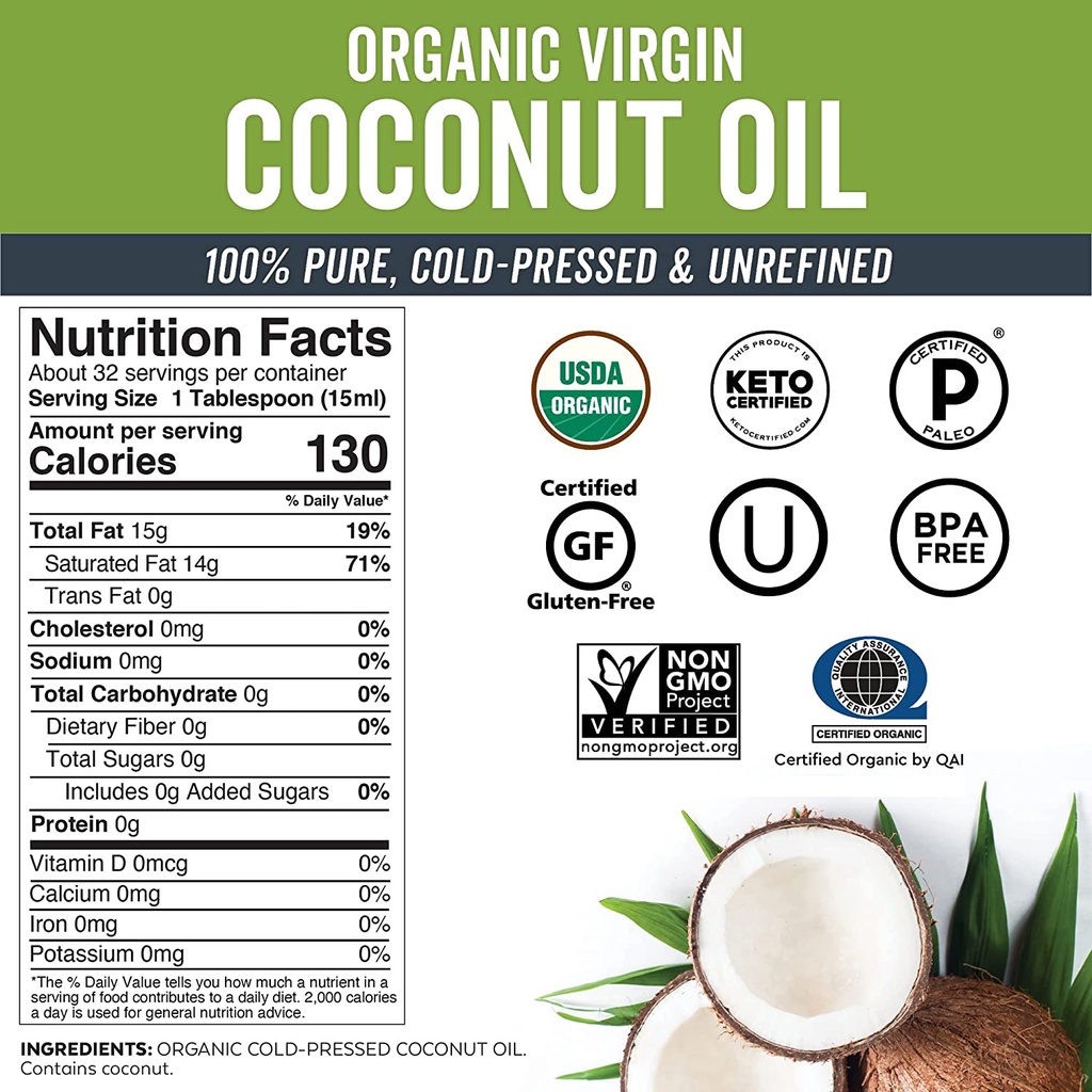 Dầu dừa Viva Naturals Organic Coconut Oil hũ 473ml [Hàng Mỹ hạn dùng tháng 4/2023]