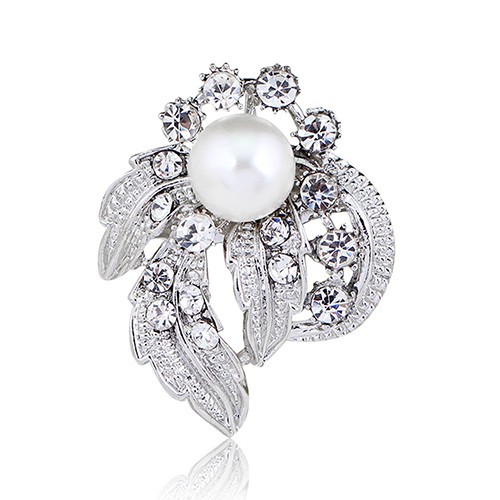 Ghim cài áo tạo hình lá cây đính ngọc và đá nhân tạo thời trang cho nữ