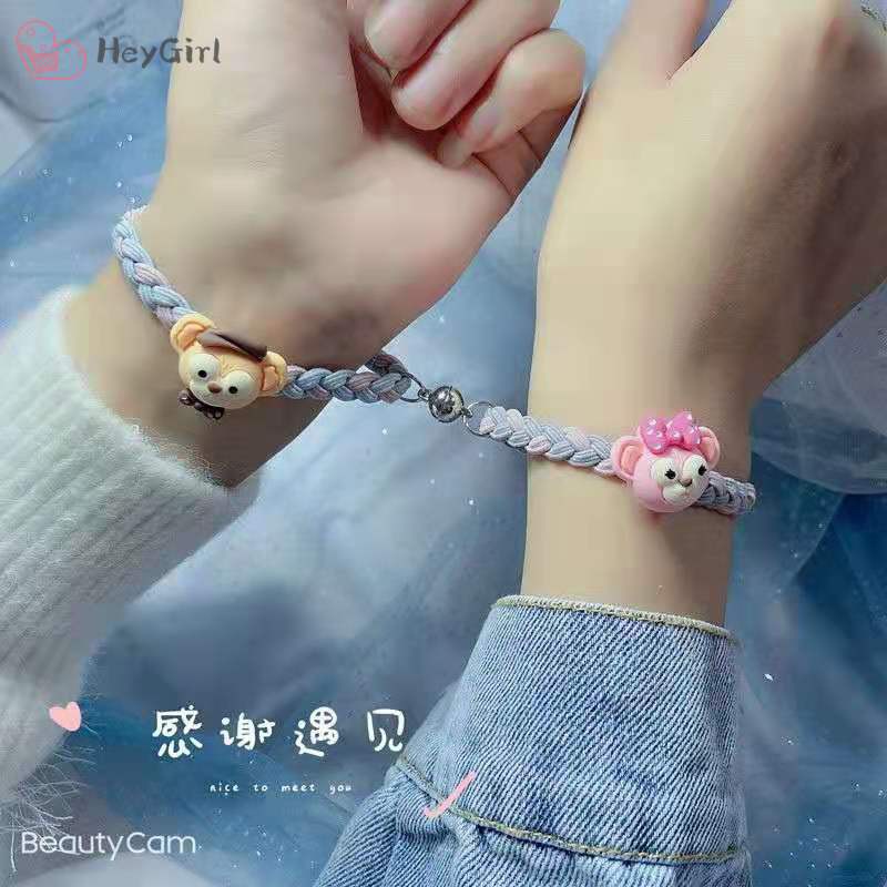 Vòng đeo tay mặt gấu hoạt hình dễ thương có nam châm làm quà tặng dành cho cặp đôi