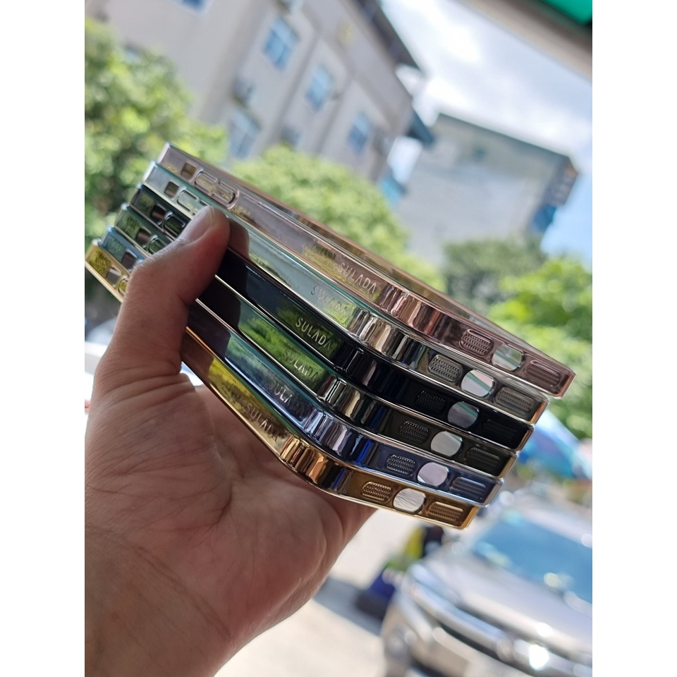 Ốp lưng Sulada trong cứng viền màu cho iPhone 14 Pro Max, 13 Pro Max 12 bảo vệ cụm và mắt camera siêu đẹp (Không ố vàng)