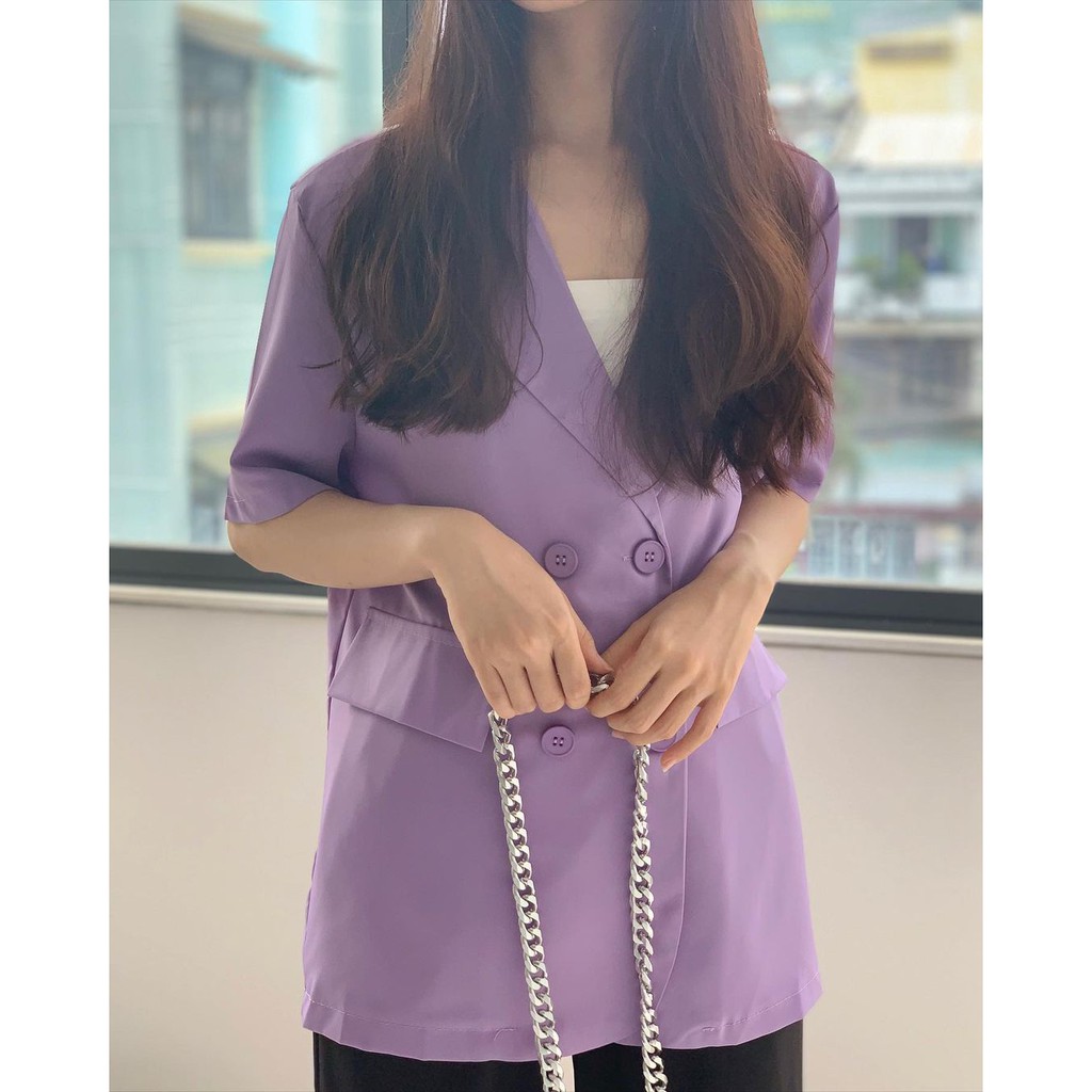 Áo Blazer tay ngắn 1 lớp, vải cotton mịn | BigBuy360 - bigbuy360.vn