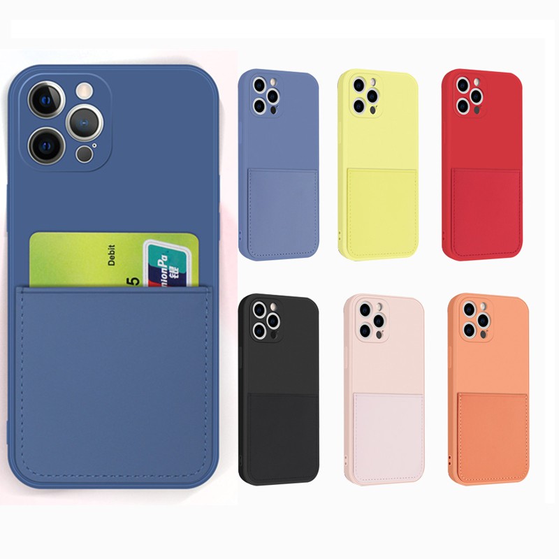 Ốp điện thoại silicone mềm có ngăn đựng thẻ thích hợp cho iphone 12Pro Max 7 8 Plus X Xs Max XR 11Pro Max