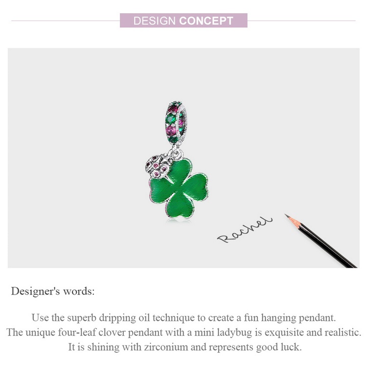 Hạt xỏ lỗ BAMOER SCC2187 bạc 925 hình cỏ bốn lá và bọ cánh cứng làm vòng tay DIY