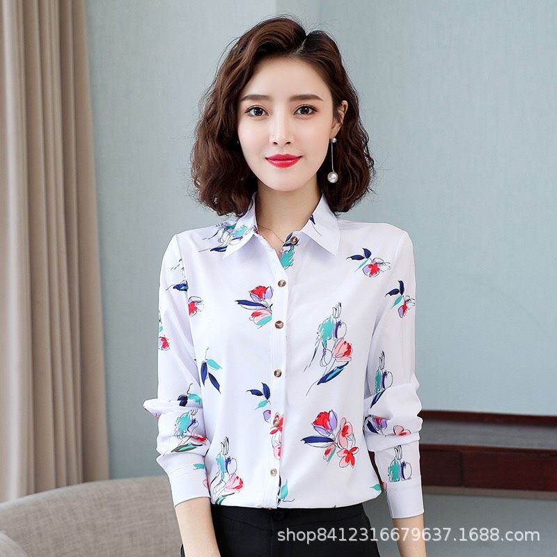Sơ mi công sở nữ thiết kế áo hoa đẹp vải mại đủ kích cỡ Sm17