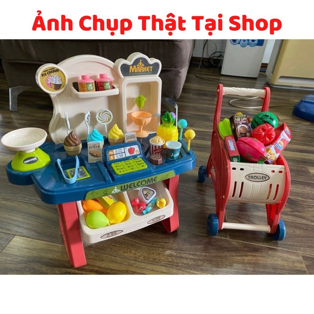 Đồ Chơi Siêu Thị Cao Cấp Loại 1 Kèm Xe Đẩy Cho Bé Vui Chơi Sáng Tạo, Shop Bố Mốc