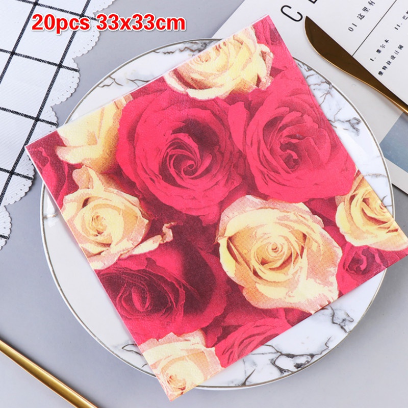 20 Khăn Ăn Dùng Một Lần In Hình Hoa Hồng