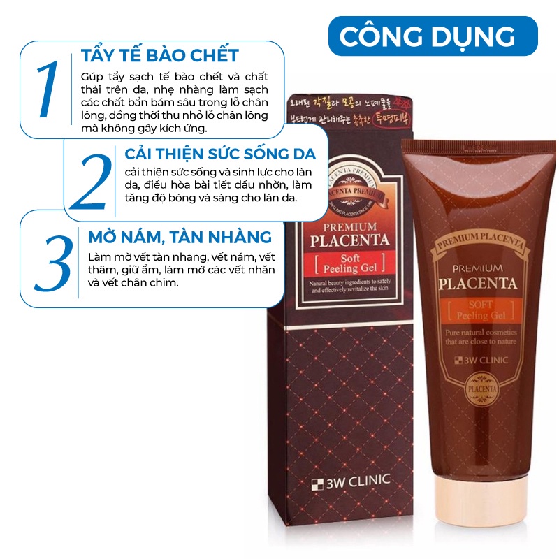 (Chính Hãng) Tẩy Tế Bào Chết Tinh Chất Nhau Thai Cừu 3W Clinic Premium Placenta Hàn Quốc 180ml