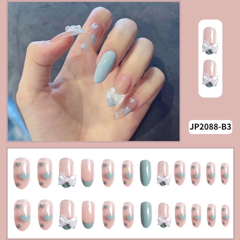 Set 24 móng tay giả đính cham thiết kế đẹp có sẵn keo dán