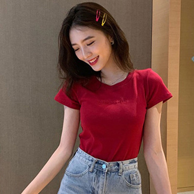 Áo thun ôm YEYA thêu chữ đơn giản thời trang cho nữ