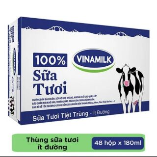 (08/2020)Thùng 48 Hộp Sữa tươi tiệt trùng Vinamilk 100% Ít Đường 180ml