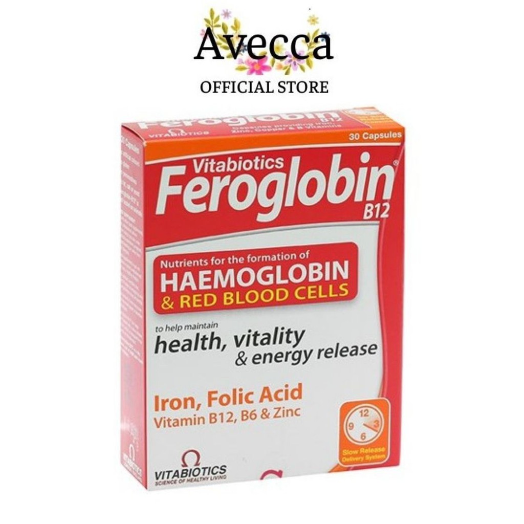 Viên Uống Bổ Sung Sắt Hữu Cơ, Tăng Cường Sức Khỏe Vitabiotics Feroglobin B12 Hộp 30 Viên