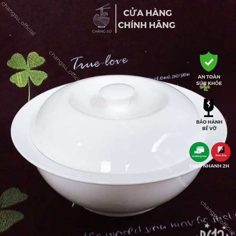 âu cơm canh sứ trắng có nắp vành dung tích 1 lít - CHÀNG SỨ MCLC18