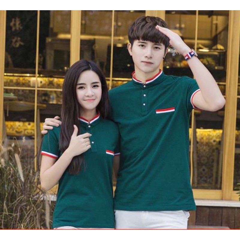 Áo thun polo viền trang trí xanh rêu Unisex (có bán lẻ)