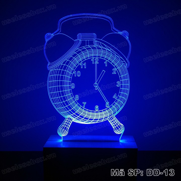 Đèn ngủ 3D size lớn - Acrylic cao cấp 5mm hình đồng hồ báo thức - Đế gỗ 16 màu có remote