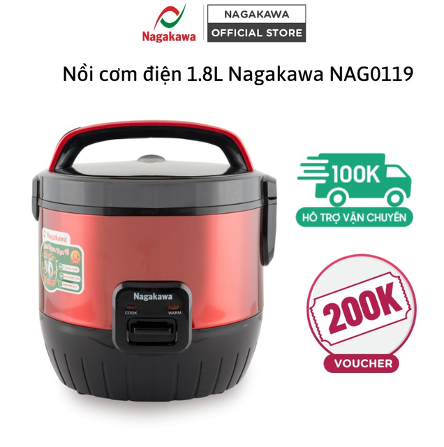 Nồi cơm điện 1.8L Nagakawa NAG0119(đỏ)