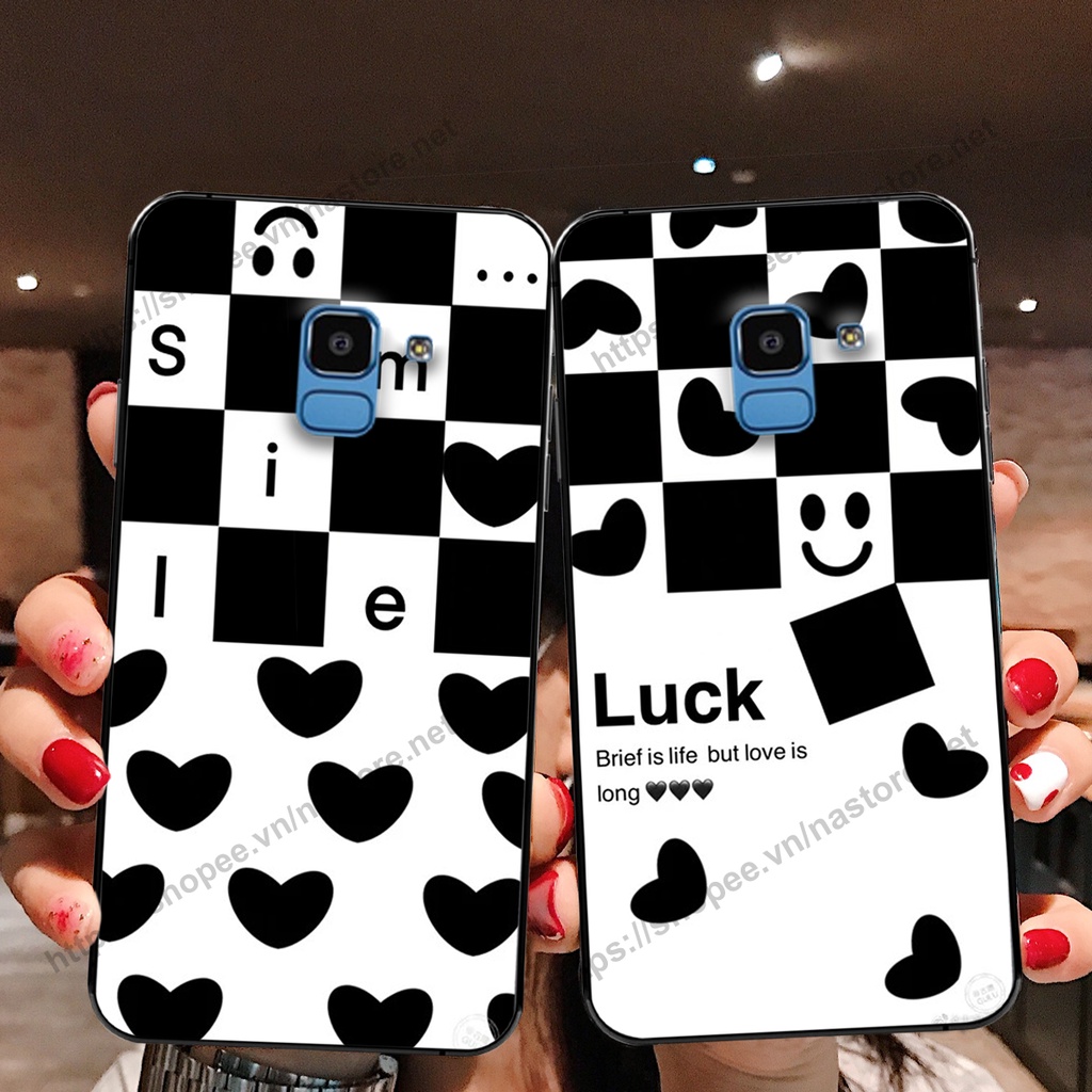 Ốp lưng Samsung J6 2018 / J6 Plus / J6+ trái tim họa tiết caro, mikey họa tiết beabrick kaws cute
