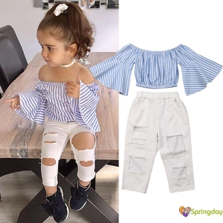 Bộ Quần Áo Gồm 2 Món Áo Trễ Vai + Quần Thời Trang Mùa Hè Dành Cho Bé Gái