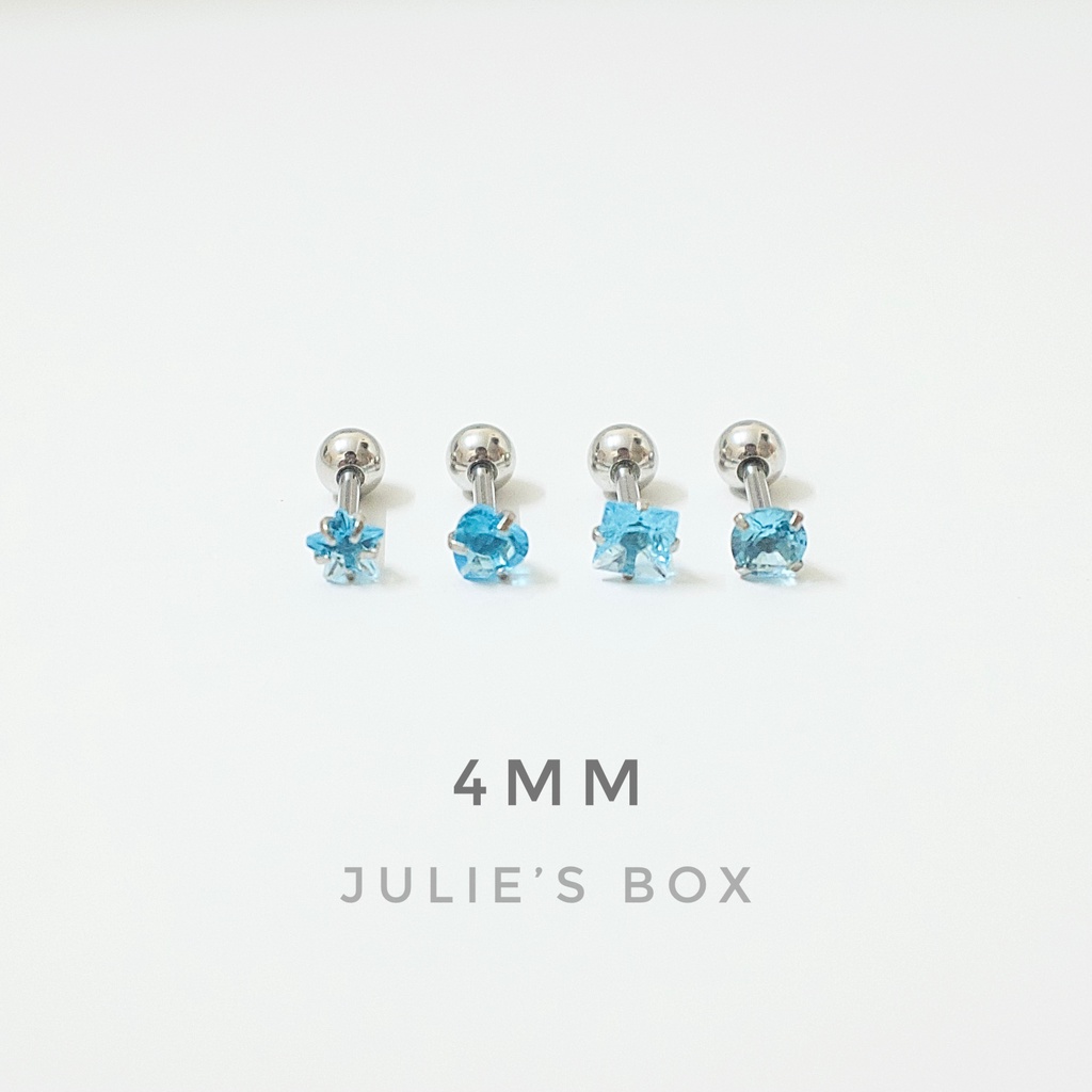 [1 Chiếc] Khuyên Tai Titan Đá Xanh Dương Unisex Màu Bạc Đuôi Bi Không Gỉ Sét Không Ngứa Bông Tai Nam Julies Box 66