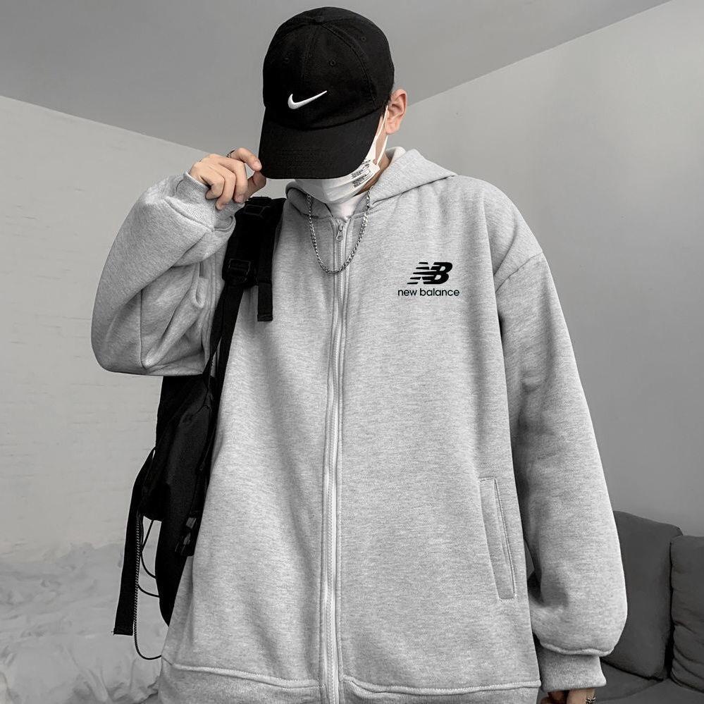 Áo khoác New Balance có mũ trùm dáng rộng màu trơn dễ phối đồ thời trang cho nam nữ