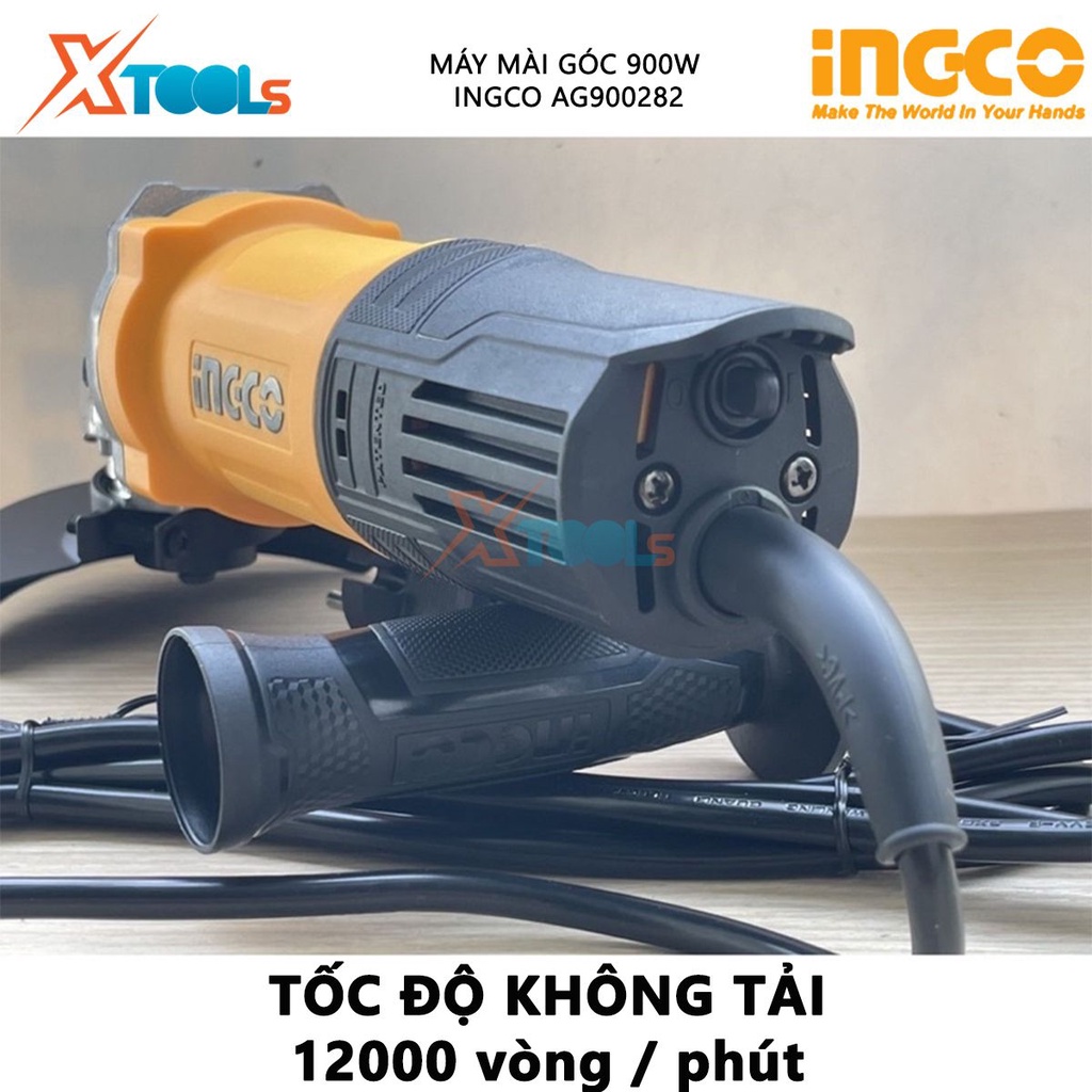 Máy mài góc INGCO AG900282 | máy mài cầm tay 900W, Đường kính đá mài/cắt tối đa 100mm, Tốc độ không tải 12,000 v/p cắt,