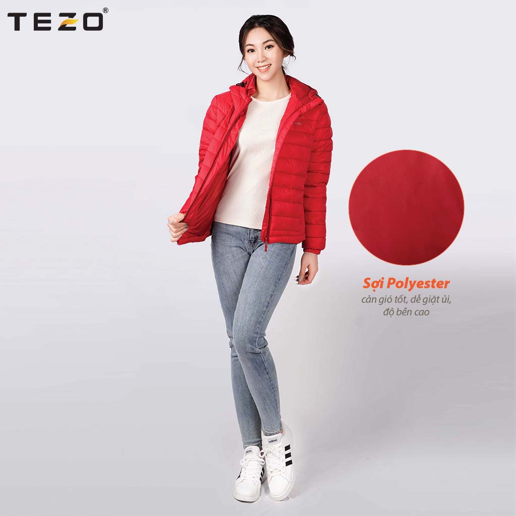 Áo khoác phao nữ TEZO siêu nhẹ, chần bông, 4 màu, mũ áo có thể tách rời tiện lợi mã 2110APSN01