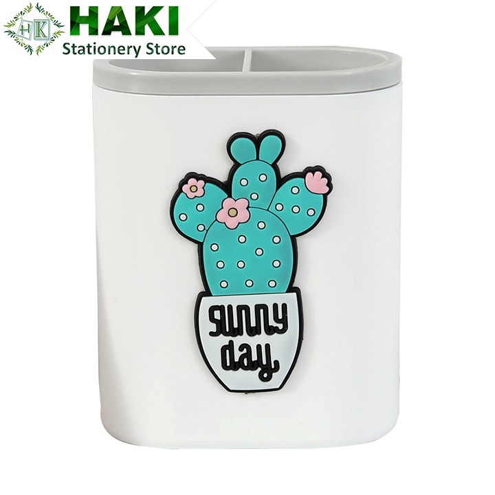 Ống cắm bút 2 ngăn HAKI, ống cắm bút đa năng đựng bút phụ kiện văn phòng phẩm OB02