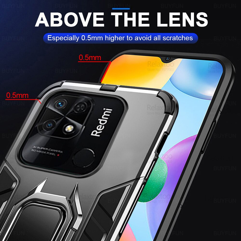 Redmi10C Case Car Magnetic Holder Ring Stand Armor Coque For Xiaomi Redmi 10C Redmi Redme Redmi 10 C Hard Shockproof Phone Cover