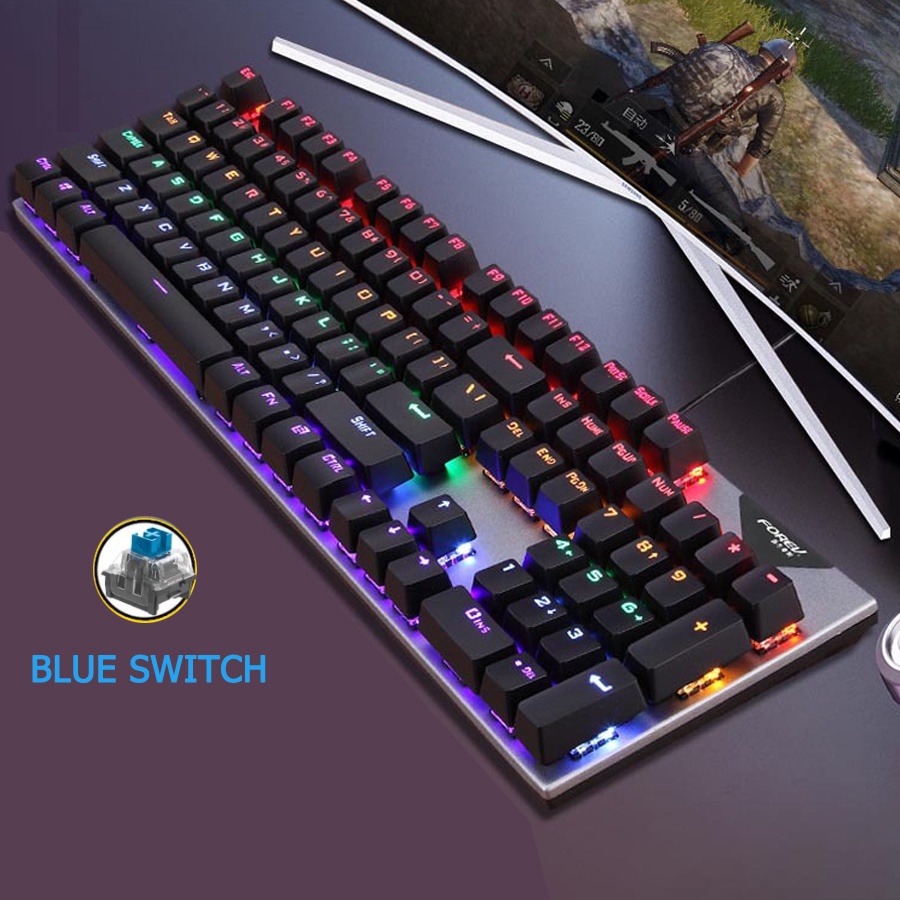 Bàn phím cơ, bàn phím gaming chính hãng Forev Q302, blue switch, 18 chế độ led RGB, chơi game văn phòng bấm cực thích