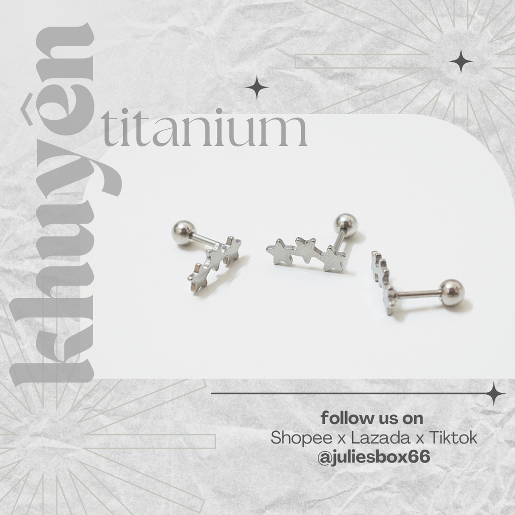 [Bán Theo Chiếc] Khuyên Tai Nam Nữ Màu Bạc Hình 3 Ngôi Sao Đuôi Bi Unisex Titan Thép Y Tế Bông Tai Nữ Julies Box