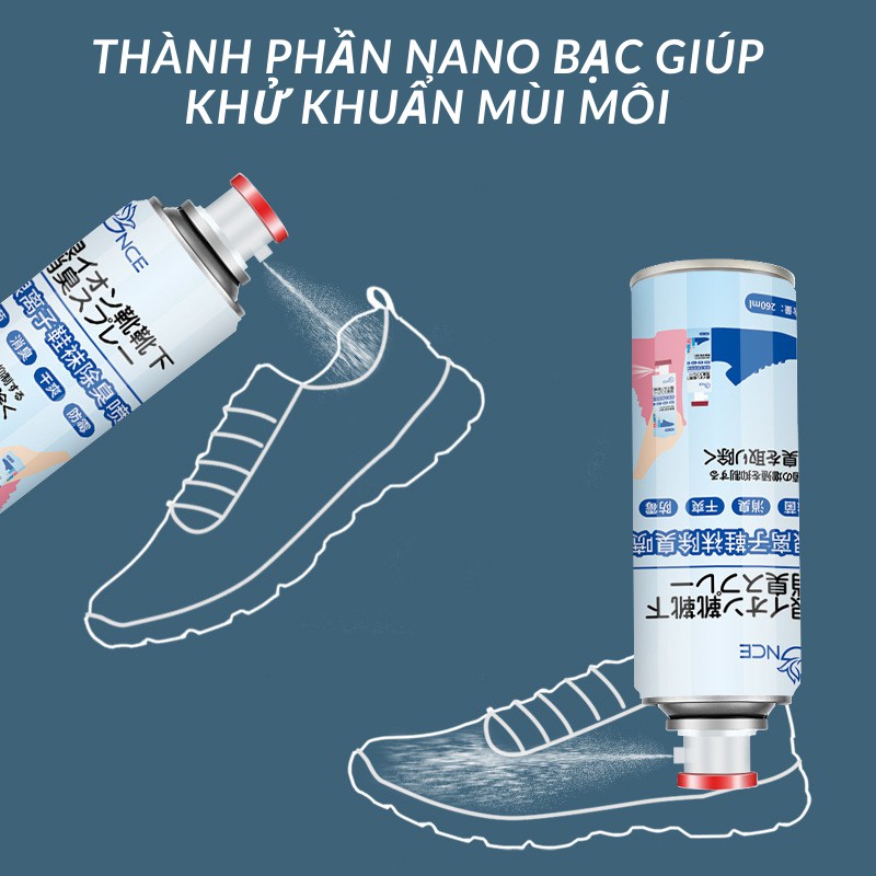 Chai xịt khử mùi hôi giày Nano Bạc bình xịt thơm khử mùi mồ hôi chân đến 99%