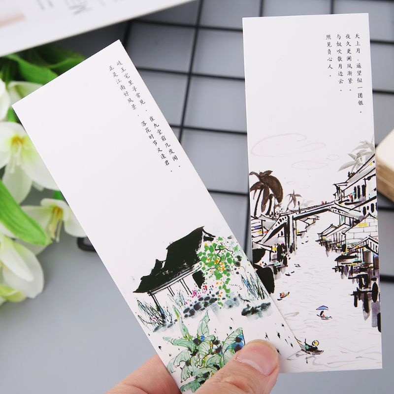 Set 30 Thẻ Đánh Dấu Trang Sách Bằng Giấy Họa Tiết Vẽ Kiểu Trung Hoa Cổ Điển Sáng Tạo
