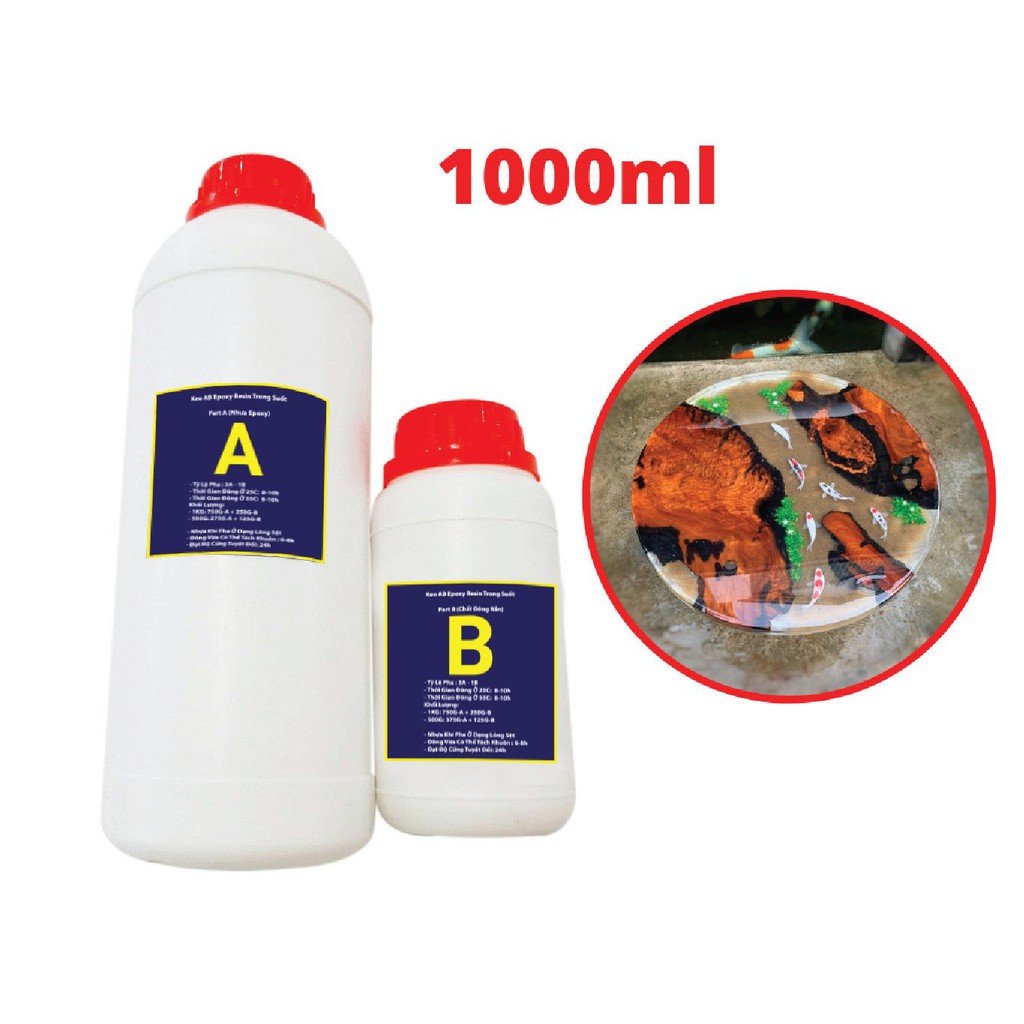 Keo Epoxy Resin Clear Keo AB Trong Suốt Đổ Nhựa Làm Khuôn, Đổ Bàn Gỗ ,Đổ Keo Làm Móc Khóa