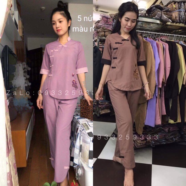 Đồ Lam Đi Chùa # Mẫu 5 Nút # Đồ Bộ Nữ # Quần Áo