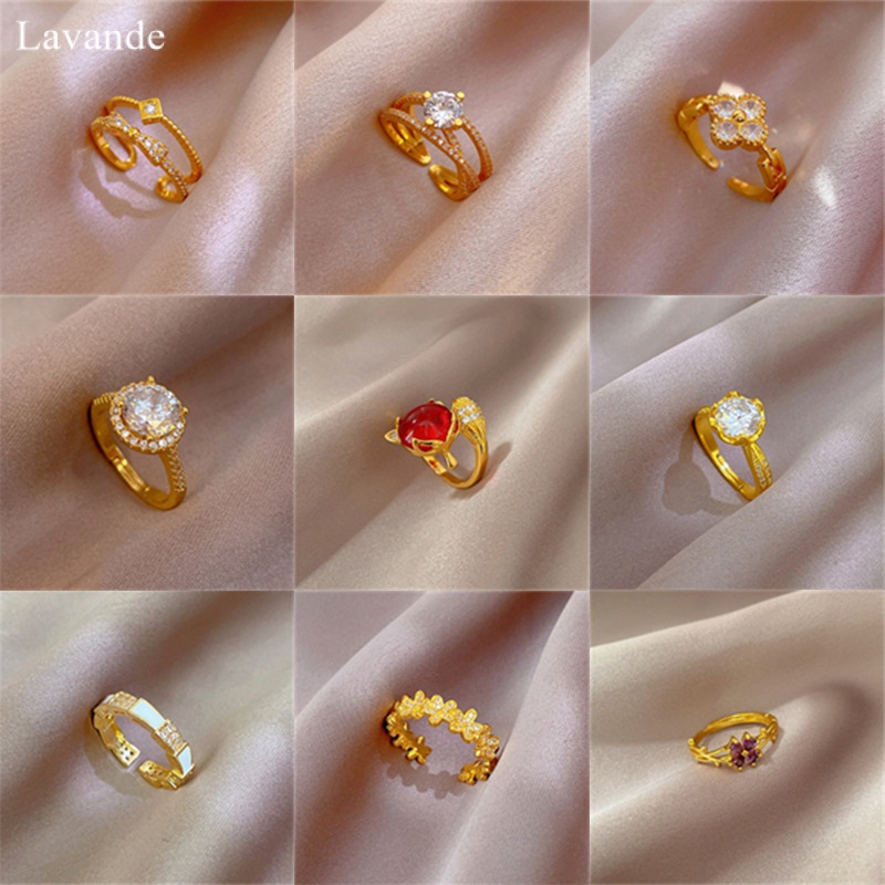 【LAVANDE】Nhẫn Thép Titan Không Phai Màu Đính Kim Cương Có Thể Điều Chỉnh Kích Thước Dành Cho Cặp Đôi 1VQQ