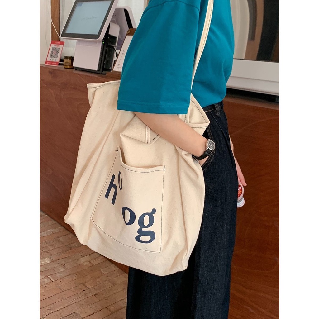 Túi Vải canvas Đeo Vai Sức Chứa Lớn Phong Cách Hàn Quốc Thời Trang Cho Nữ