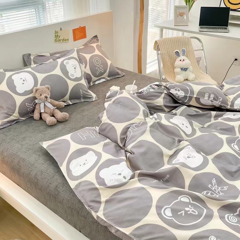 SÉT 4 MÓN CHĂN GA GỐI COTTON POLY ( 1 vỏ chăn , 2 vỏ gối 1 vỏ chăn )