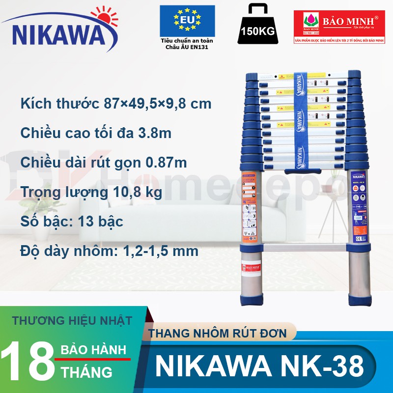 Thang nhôm rút đơn Nikawa NK-38