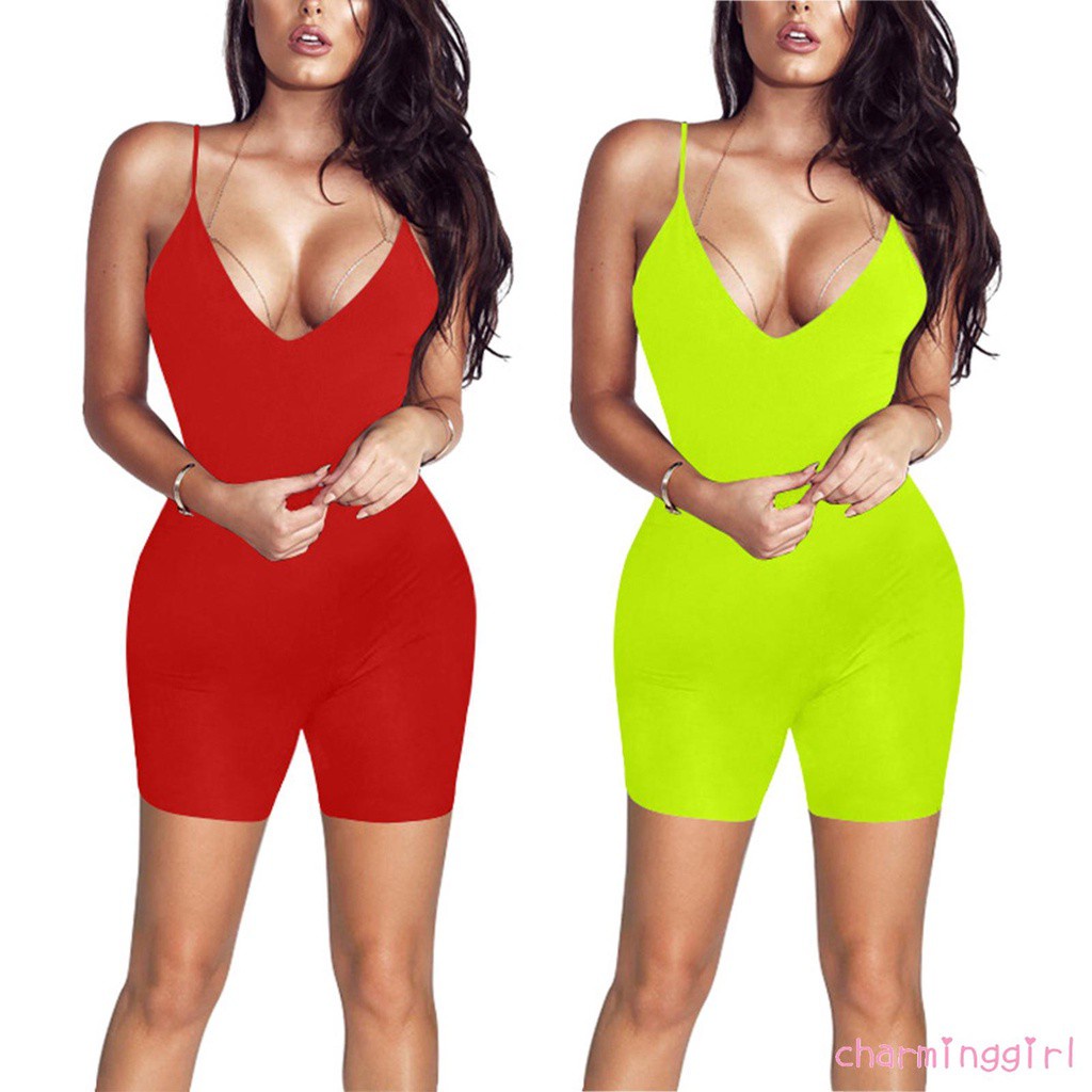 Bộ Áo Liền Quần Hai Dây Cổ Chữ V Màu Trơn Thời Trang Mùa Hè Cho Nữ | BigBuy360 - bigbuy360.vn